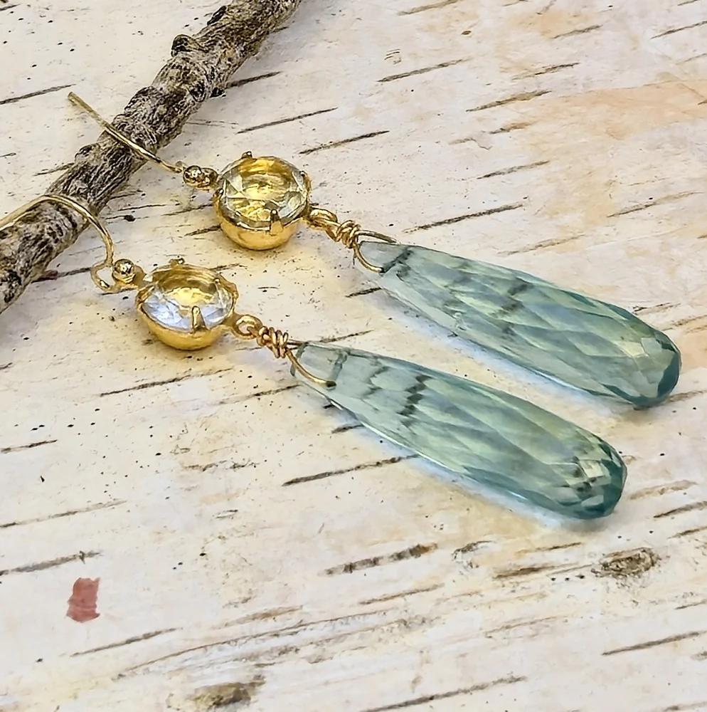Stunning Green Amethyst/ Prasiolite 4 TW Carats & Long Drop Prasiolite Earrings
